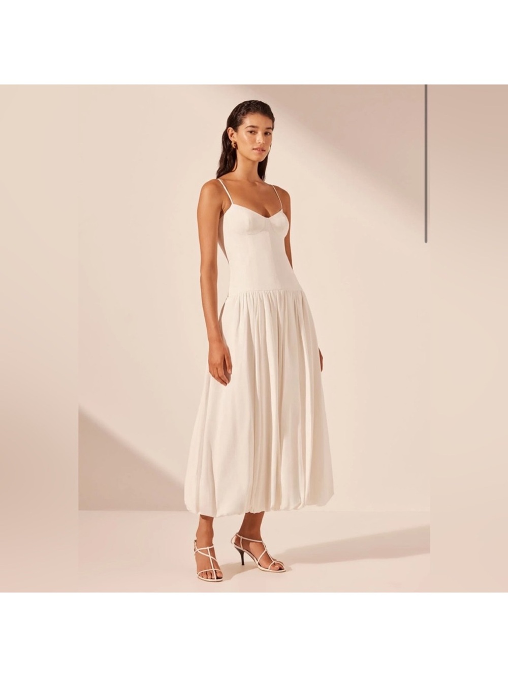 Shona Joy Cream Spaghetti Strap Midi Dress